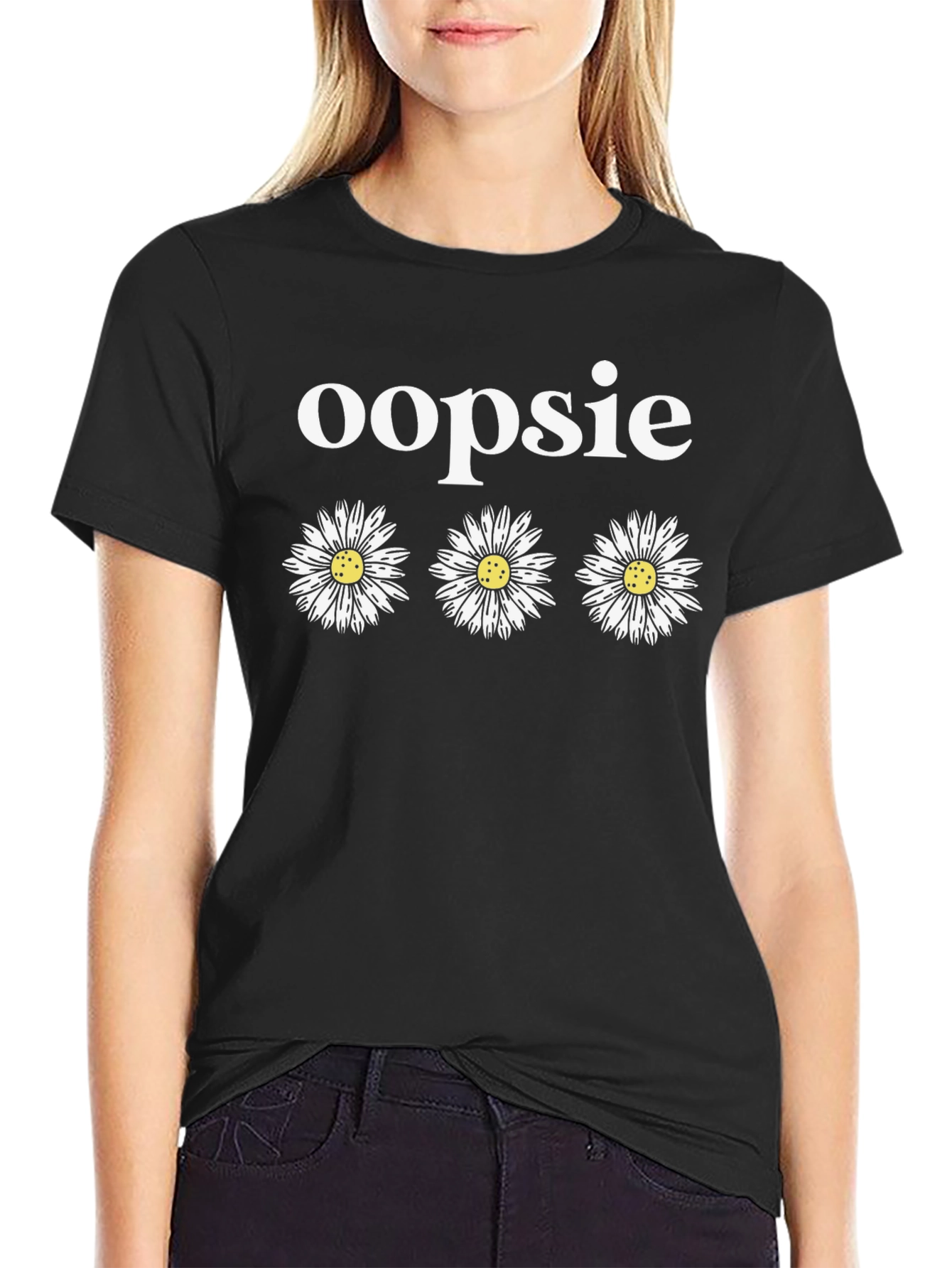 Oopsie Daisy T-Shirt - Black Cotton Blend Tee