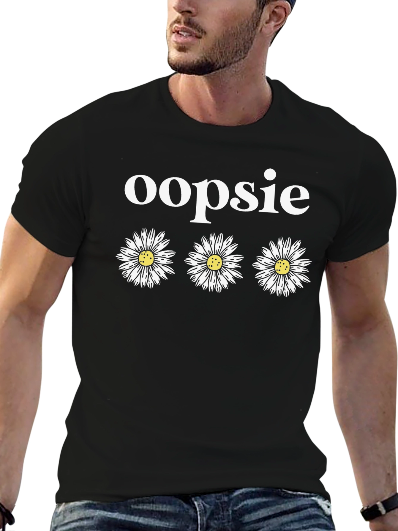 Oopsie Daisy T-Shirt - Black Cotton Blend Tee