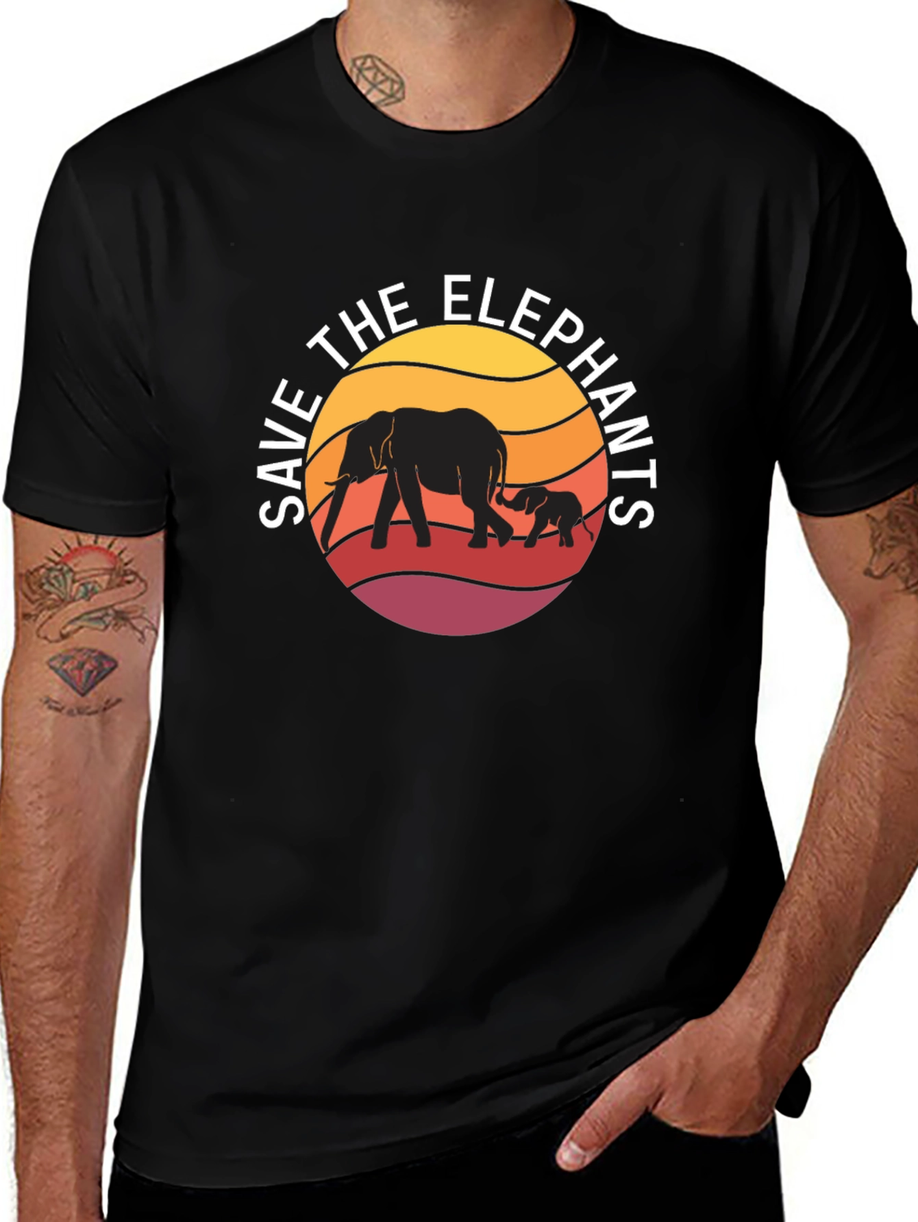 Save the Elephants Graphic Tee - Black Cotton Shirt