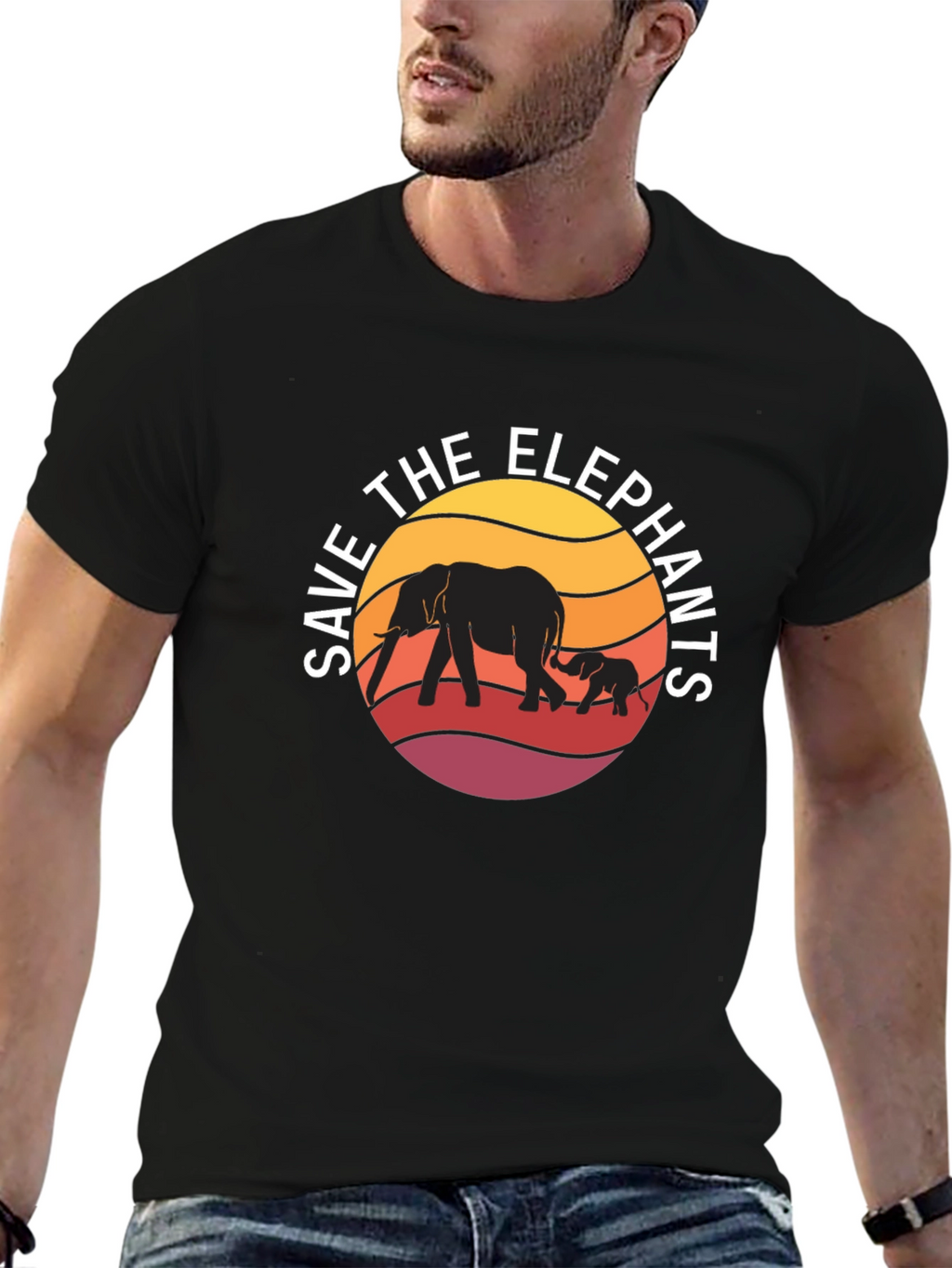 Save the Elephants Graphic Tee - Black Cotton Shirt