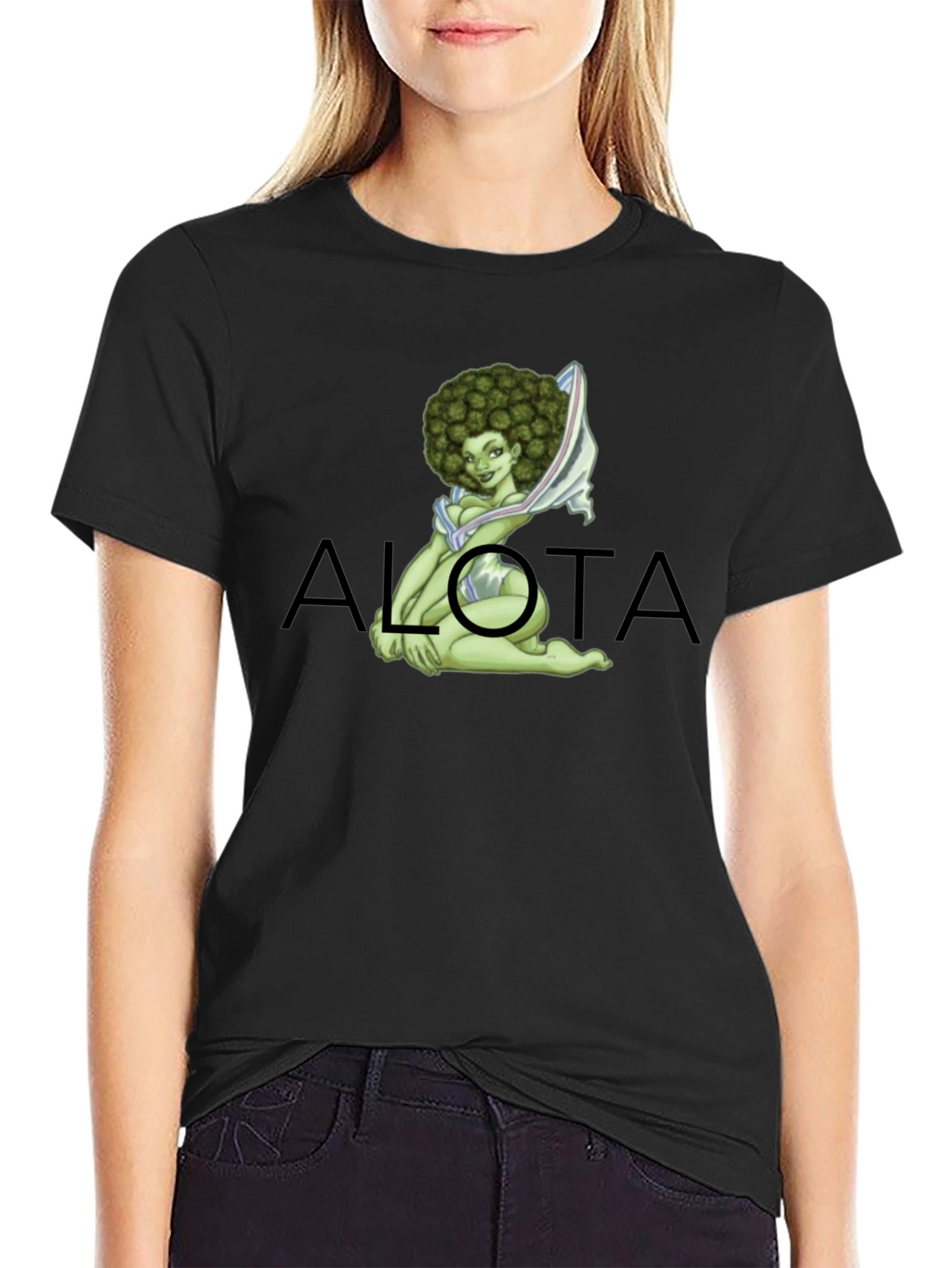 Novelty Alota T-Shirt - Marijuana Bud Afro Girl