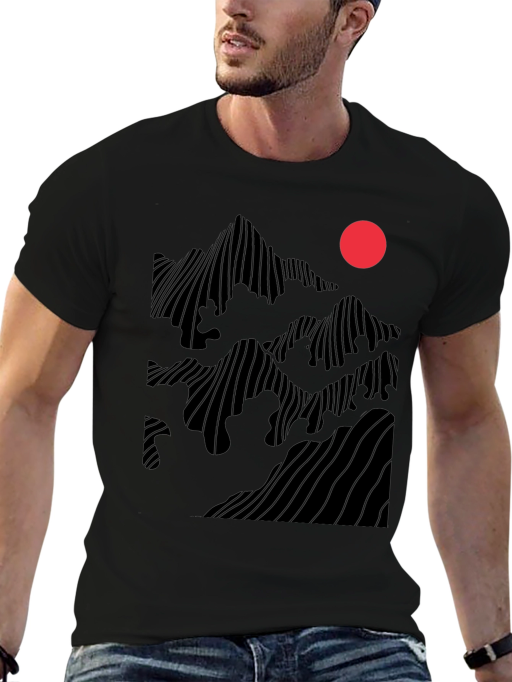 Abstract Mountain Sunset Graphic Tee - Black