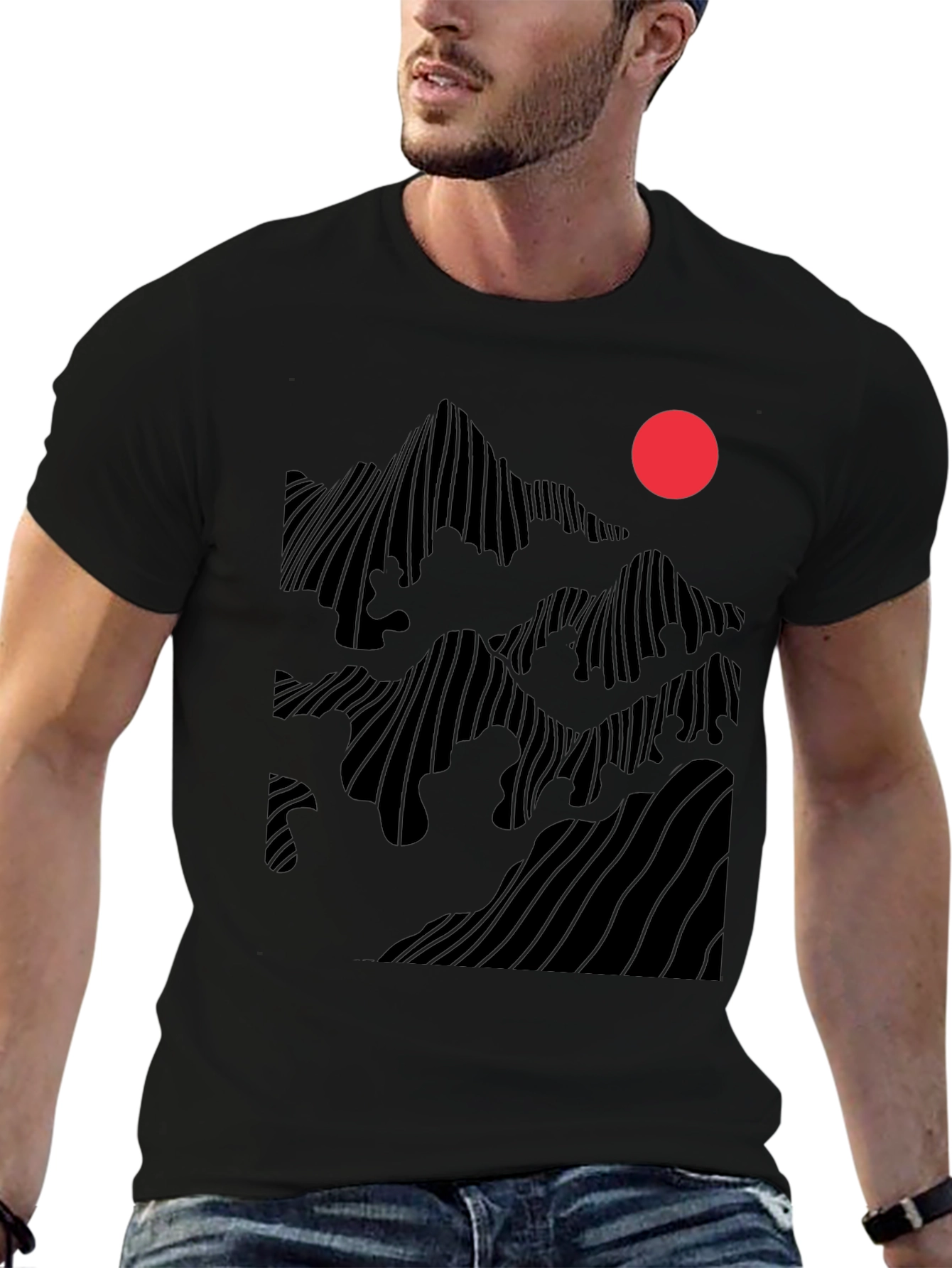 Abstract Mountain Sunset Graphic Tee - Black