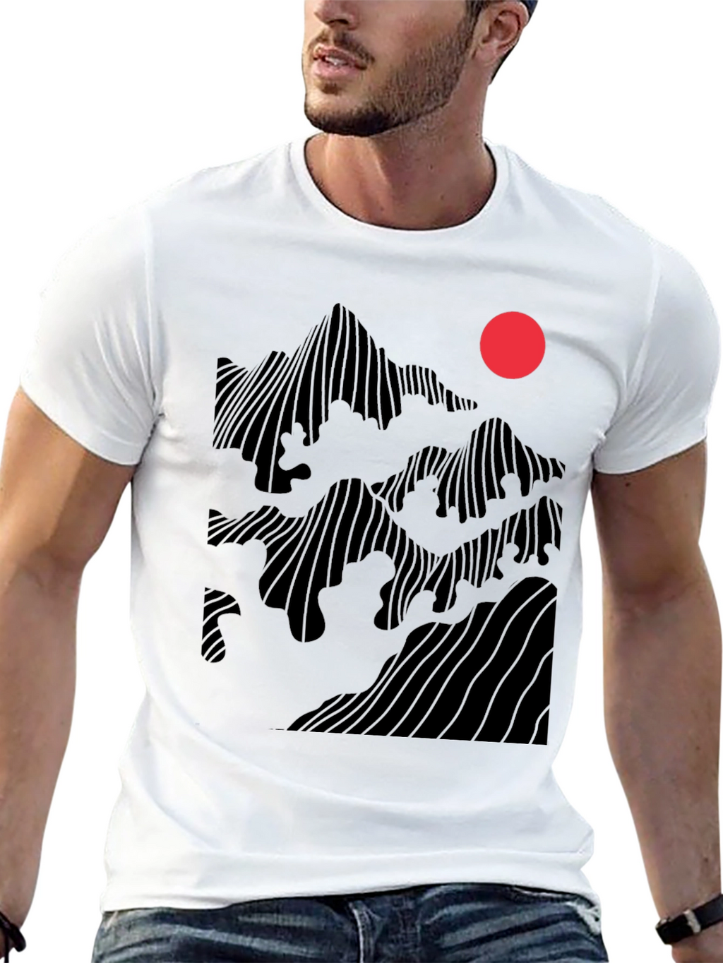Abstract Mountain Sunset Graphic Tee - Black