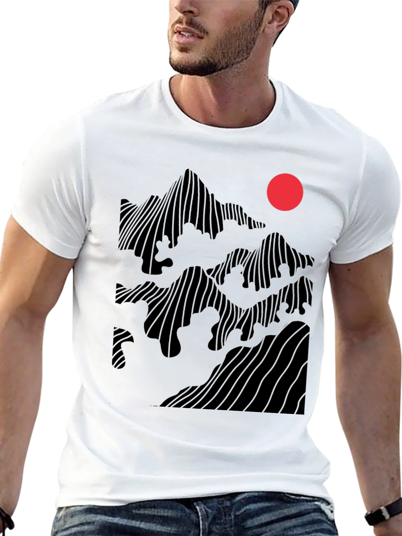 Abstract Mountain Sunset Graphic Tee - Black