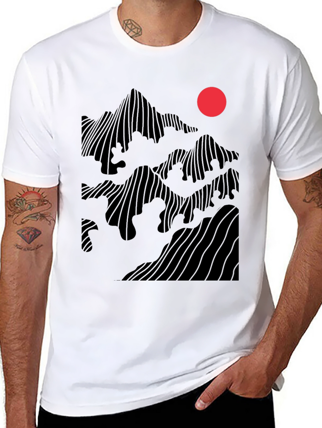 Abstract Mountain Sunset Graphic Tee - Black