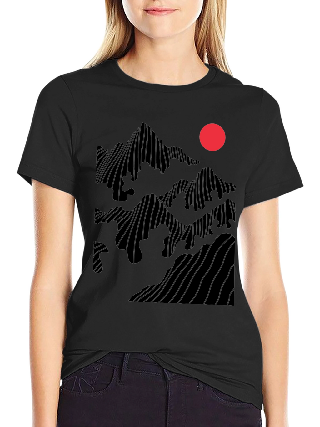 Abstract Mountain Sunset Graphic Tee - Black