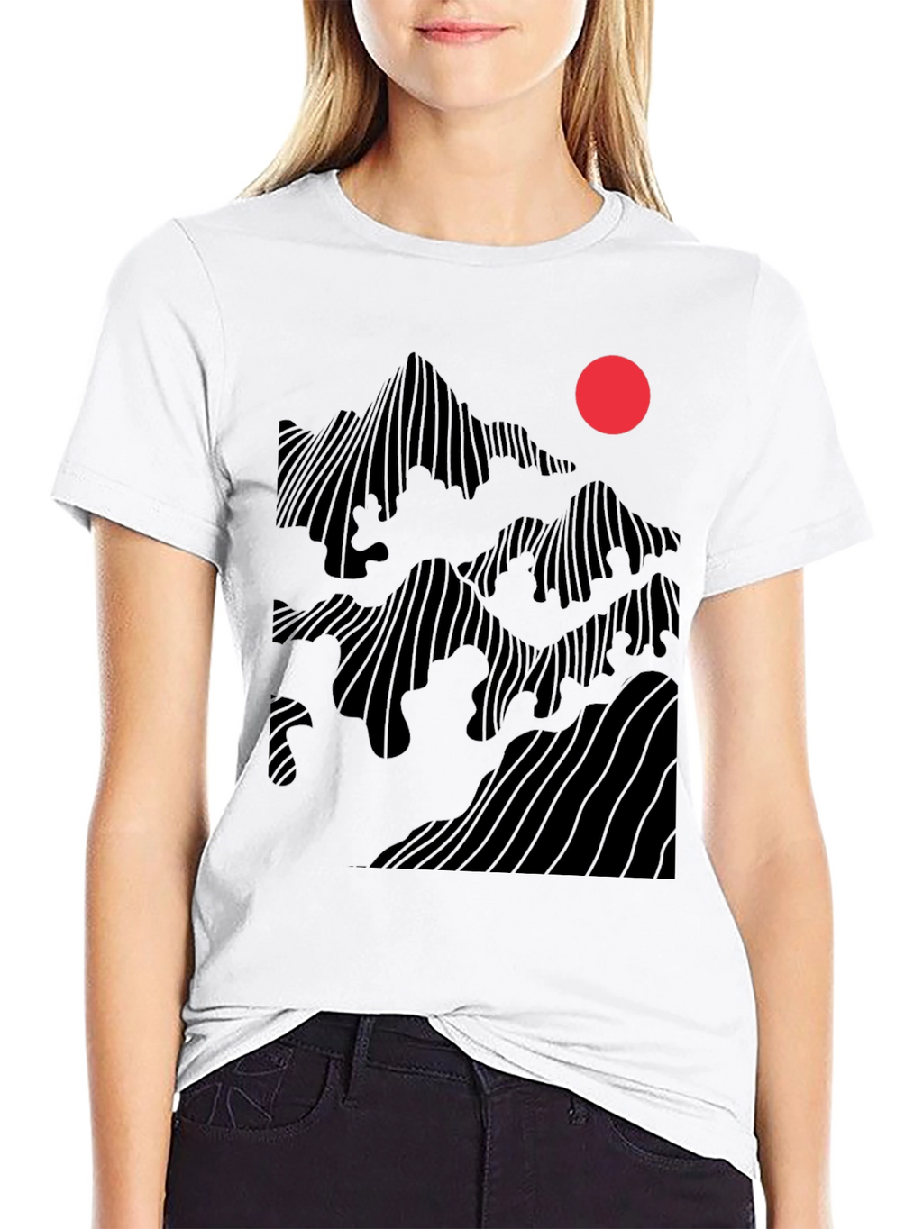 Abstract Mountain Sunset Graphic Tee - Black