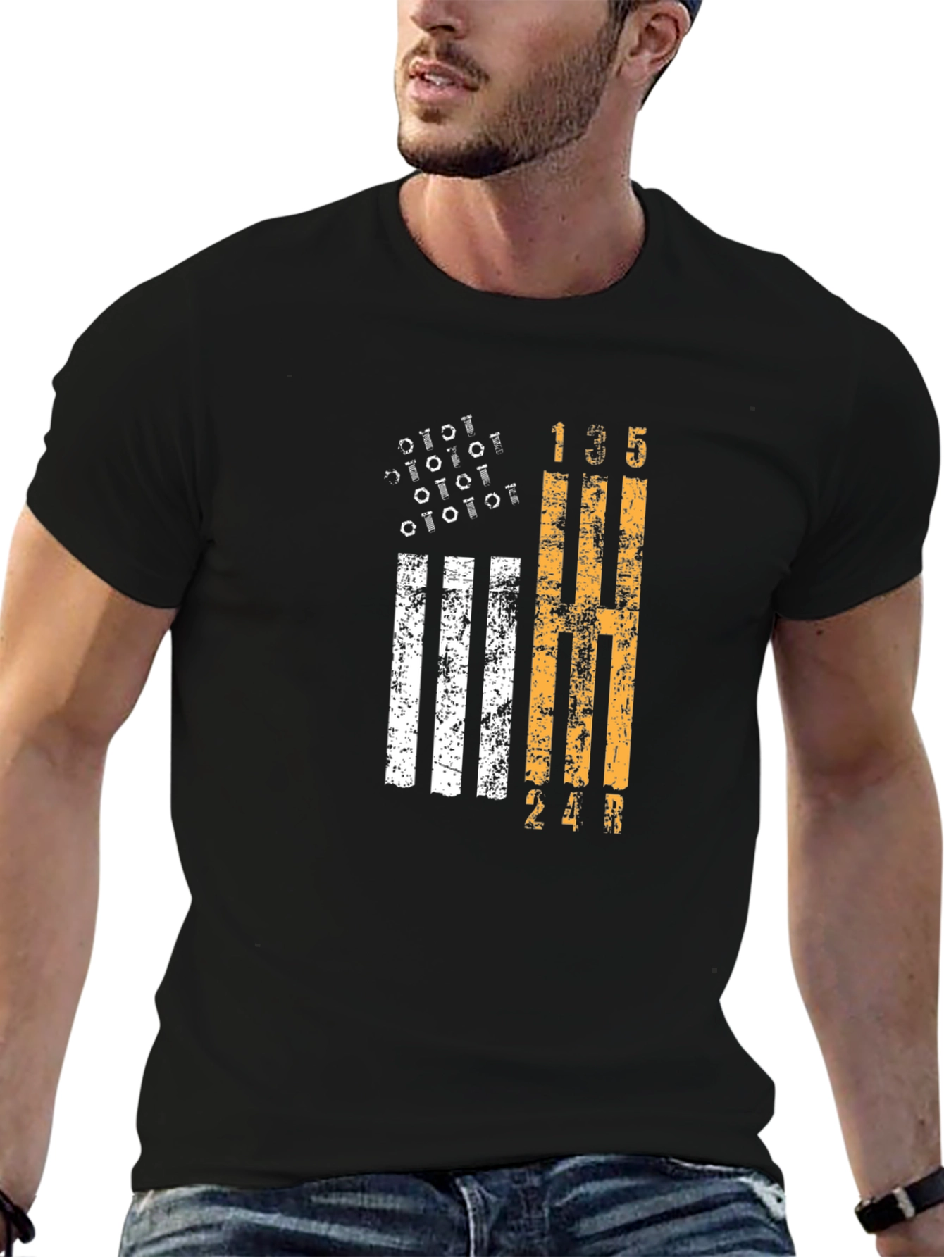 Manual Transmission Flag Graphic Tee - Black Cotton