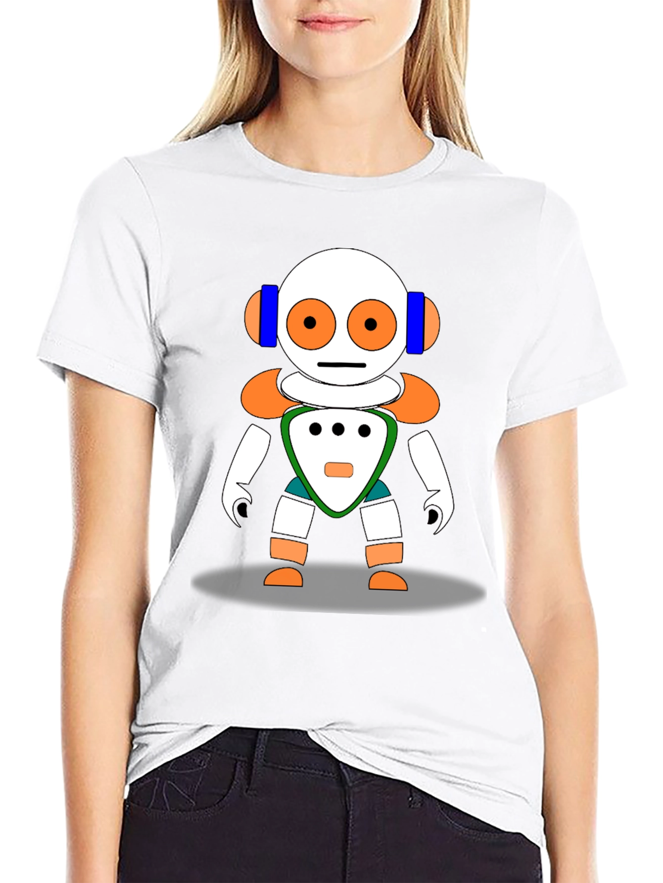 Fun Robot Graphic Tee - Black Cotton Blend