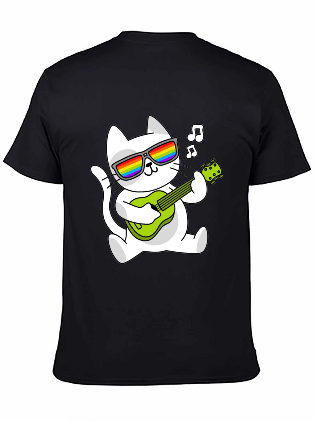 Cool Cat Guitarist Graphic Tee - Black