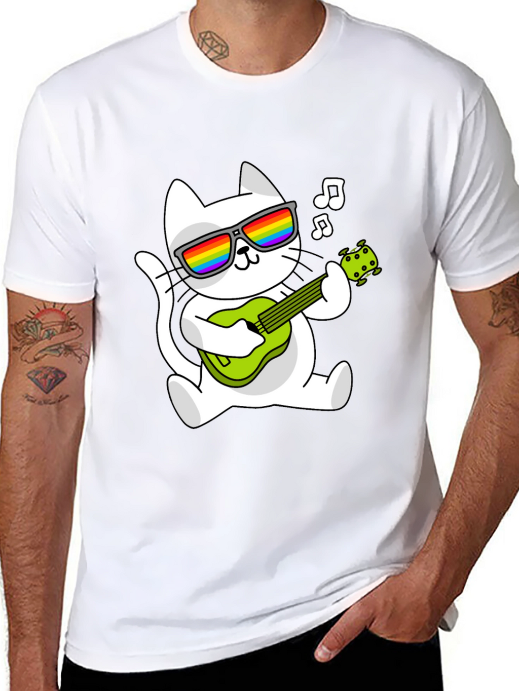 Cool Cat Guitarist Graphic Tee - Black