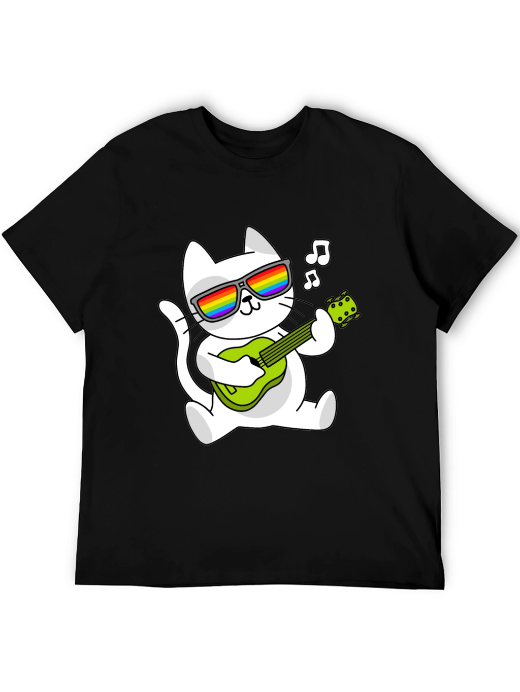 Cool Cat Guitarist Graphic Tee - Black