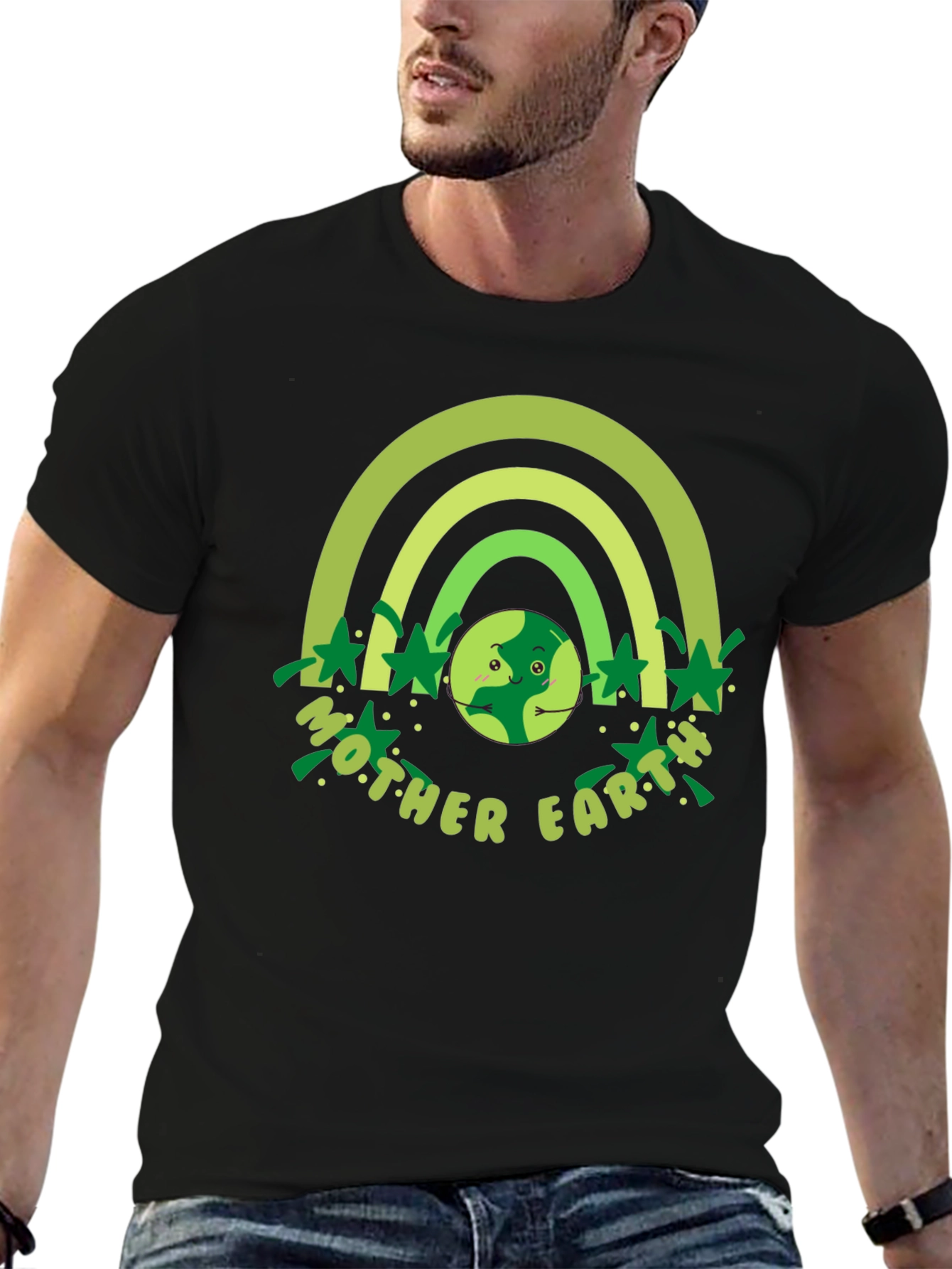 Mother Earth Graphic T-Shirt - Green Rainbow Design