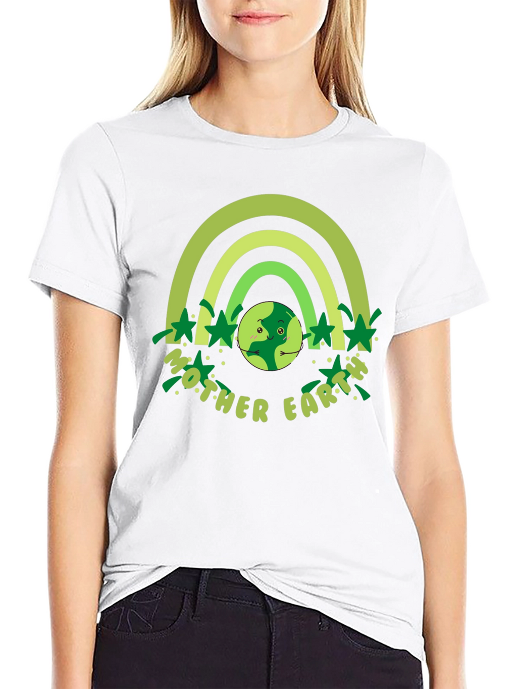 Mother Earth Graphic T-Shirt - Green Rainbow Design