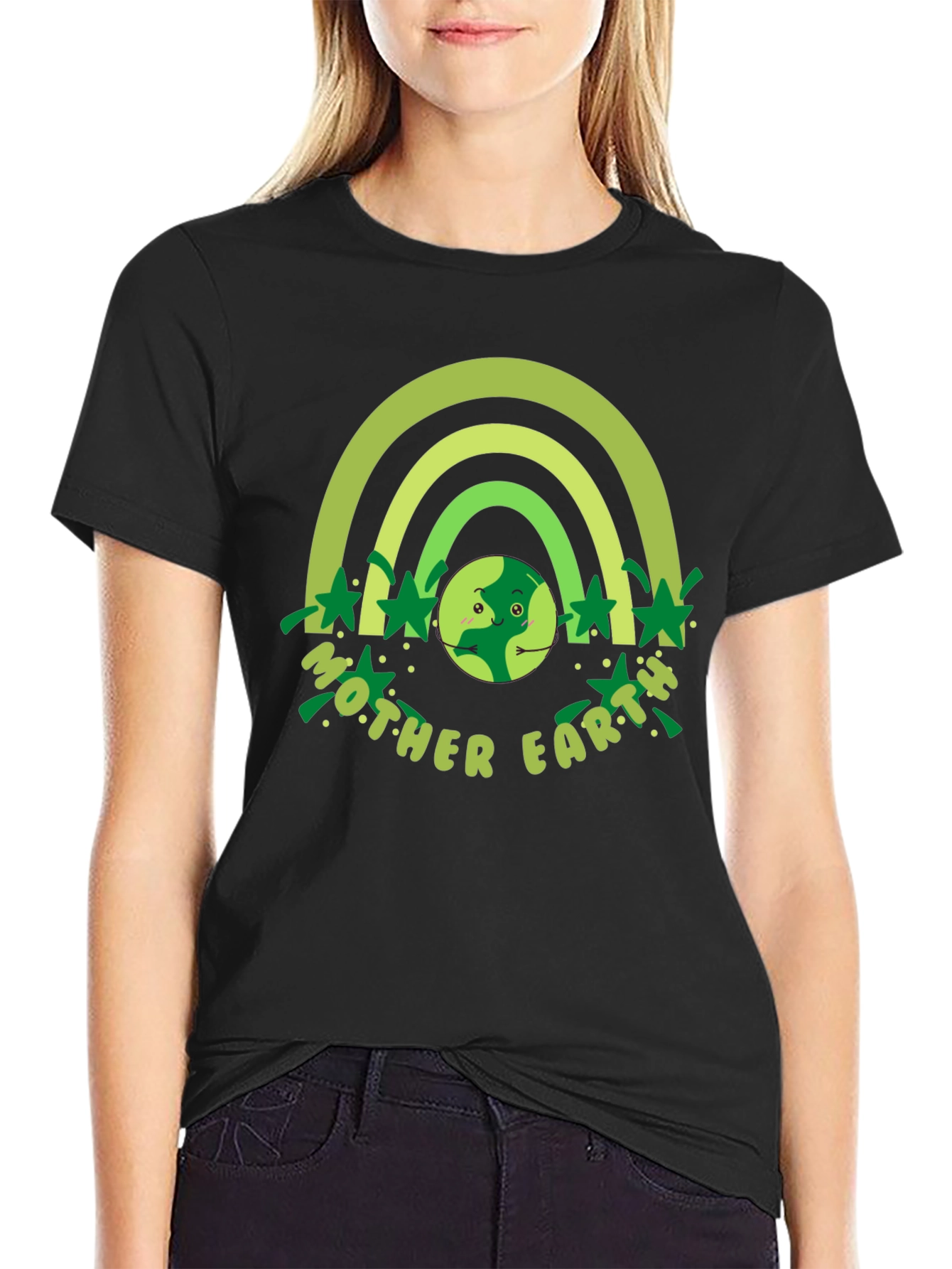 Mother Earth Graphic T-Shirt - Green Rainbow Design