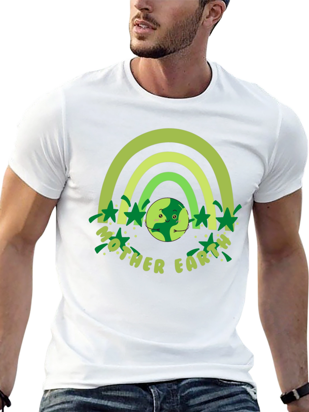 Mother Earth Graphic T-Shirt - Green Rainbow Design