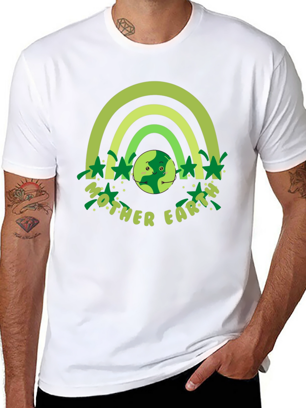 Mother Earth Graphic T-Shirt - Green Rainbow Design