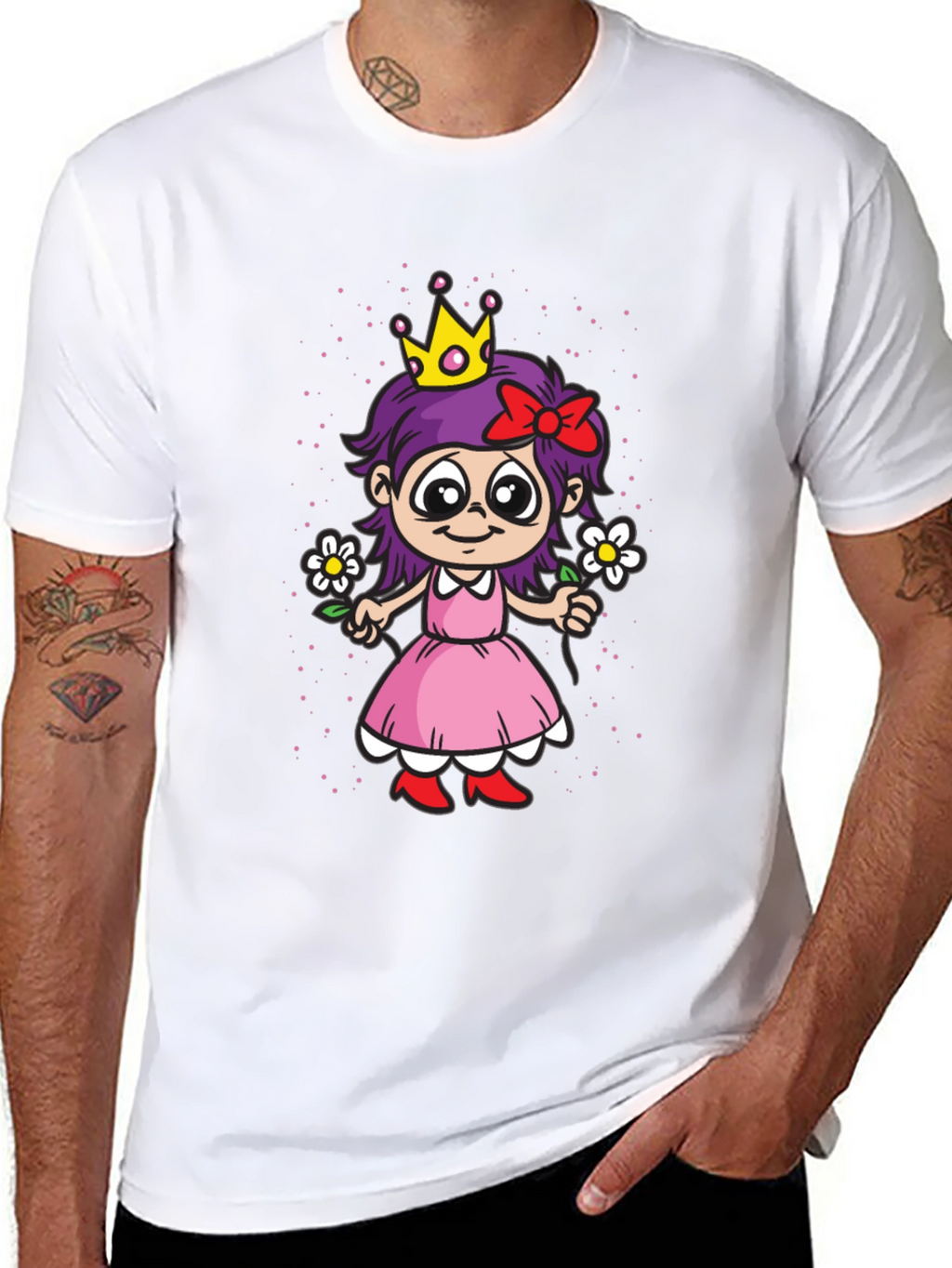 Cartoon Princess Girl Graphic T-Shirt - Black