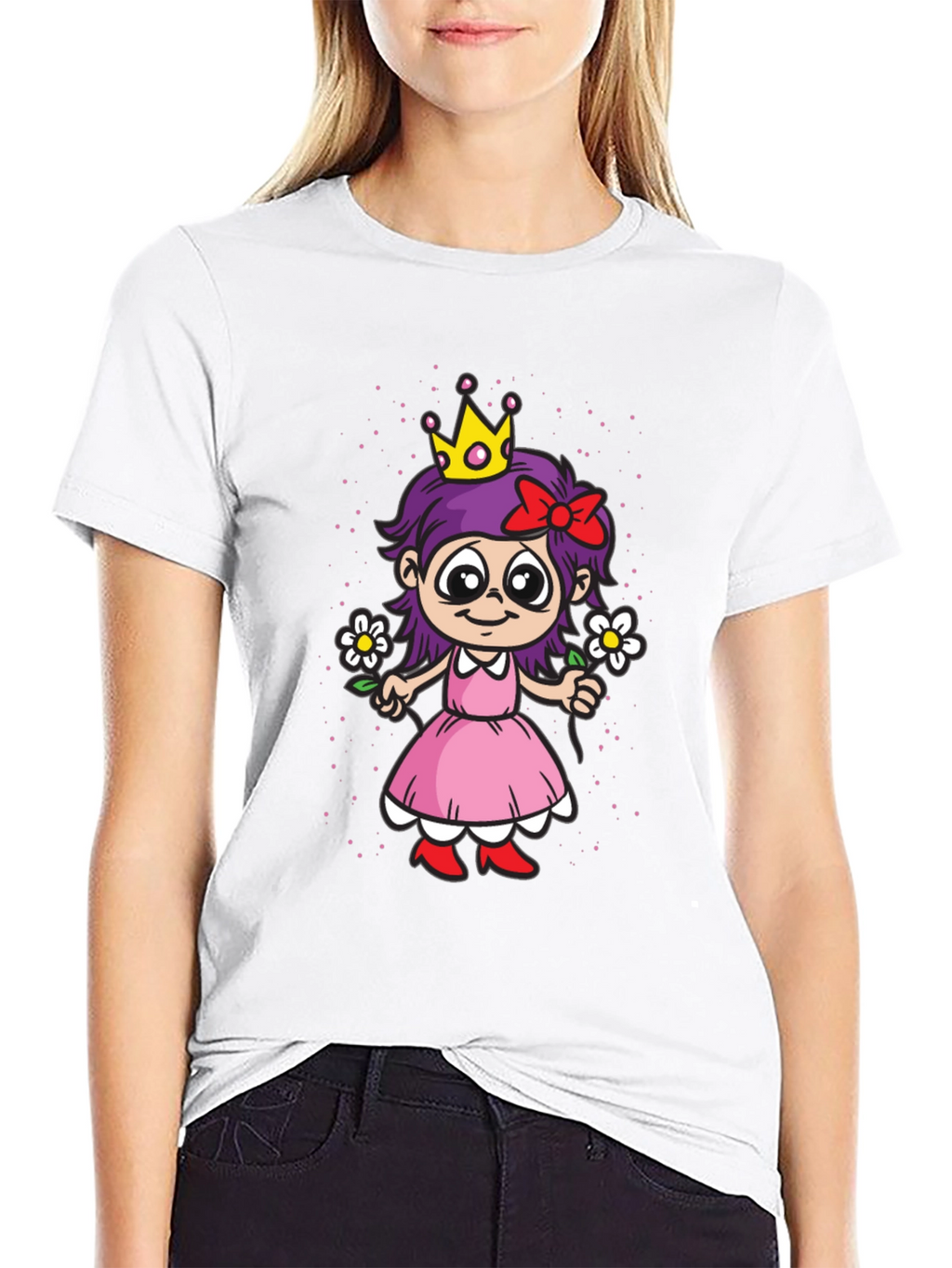 Cartoon Princess Girl Graphic T-Shirt - Black