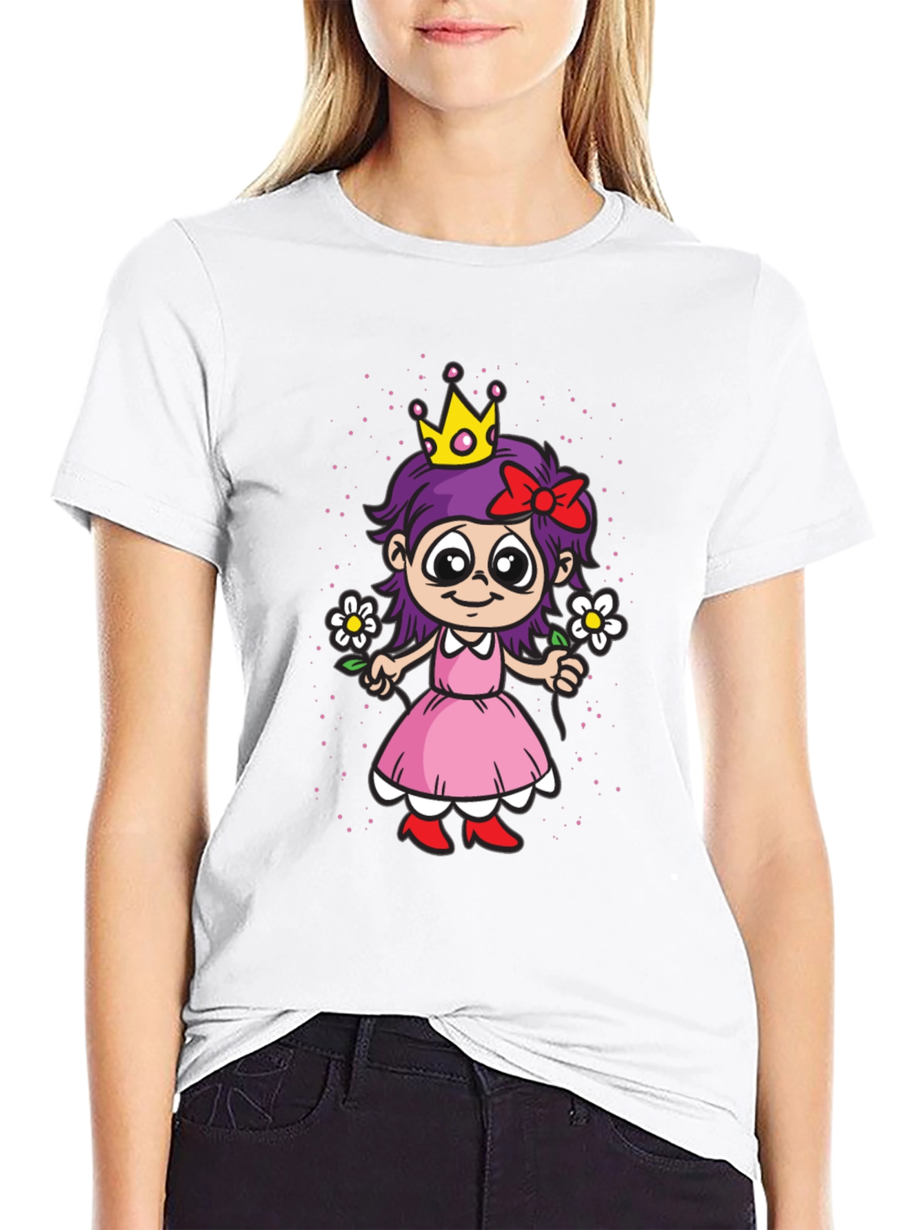 Cartoon Princess Girl Graphic T-Shirt - Black
