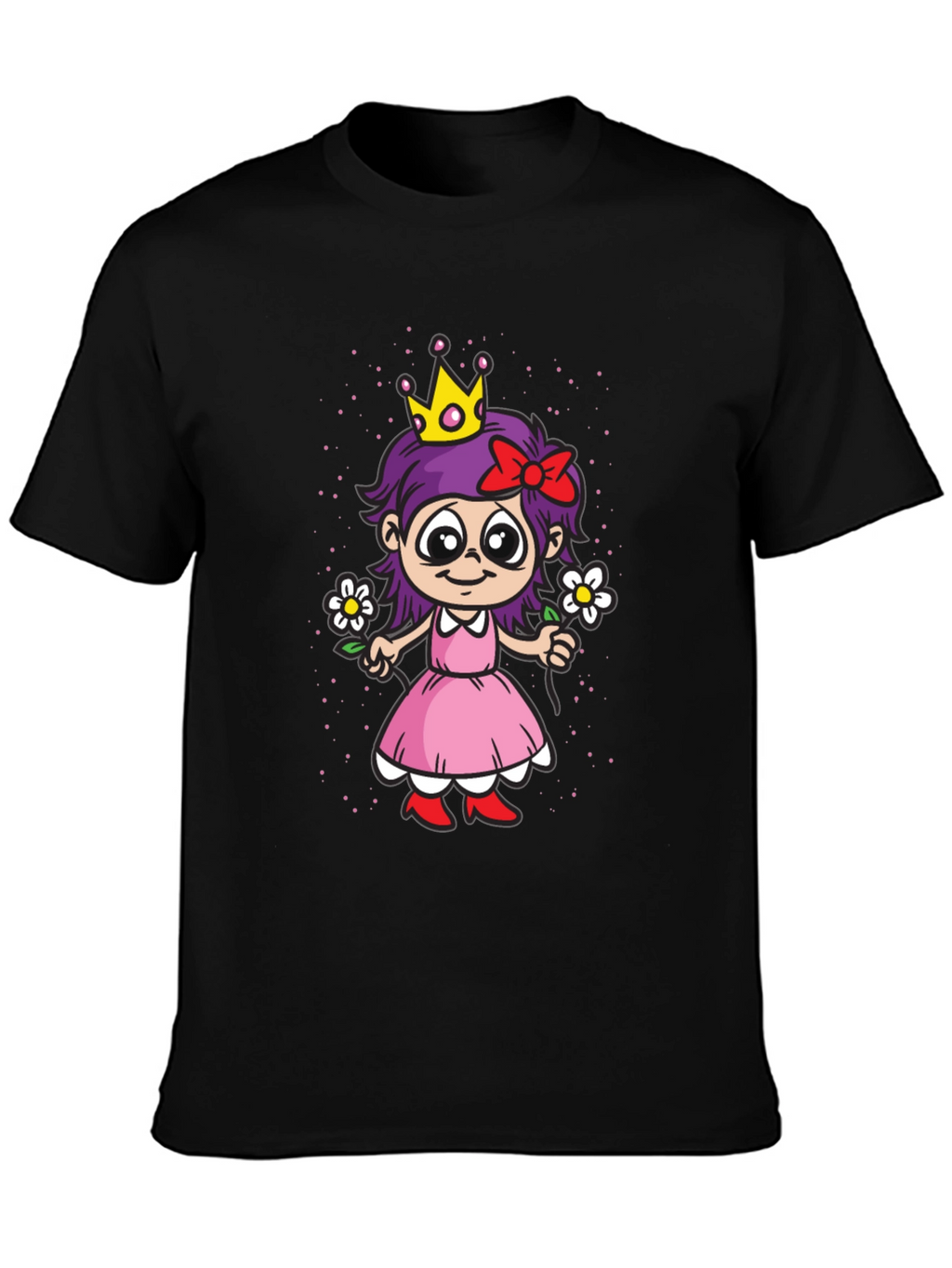 Cartoon Princess Girl Graphic T-Shirt - Black