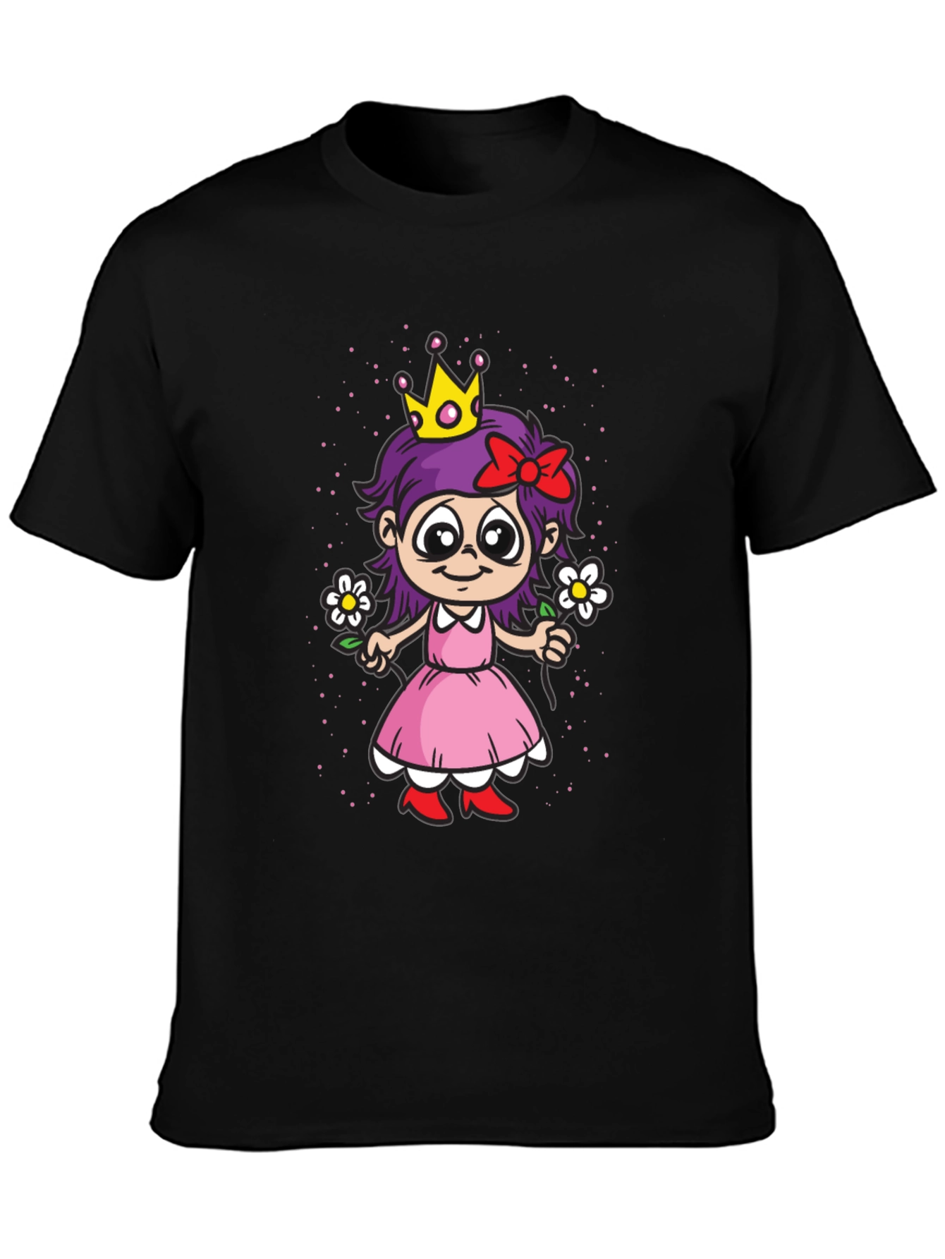 Cartoon Princess Girl Graphic T-Shirt - Black