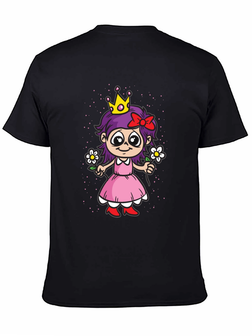 Cartoon Princess Girl Graphic T-Shirt - Black