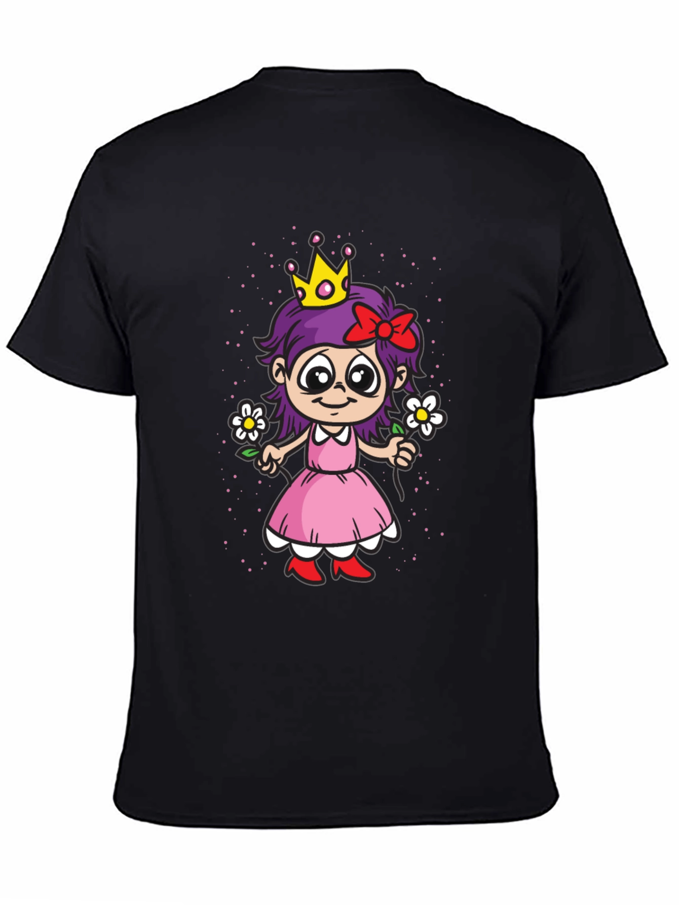 Cartoon Princess Girl Graphic T-Shirt - Black