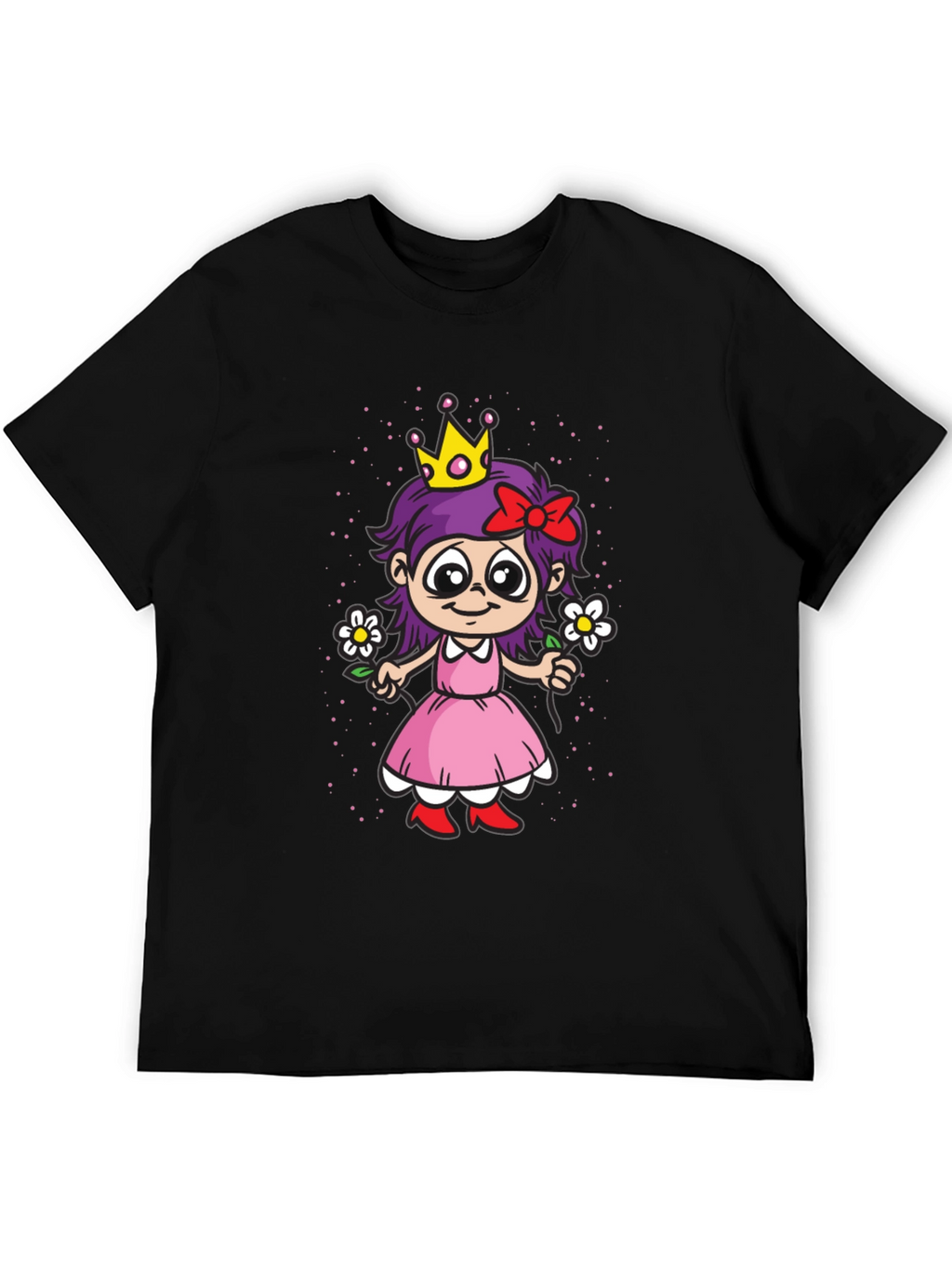Cartoon Princess Girl Graphic T-Shirt - Black