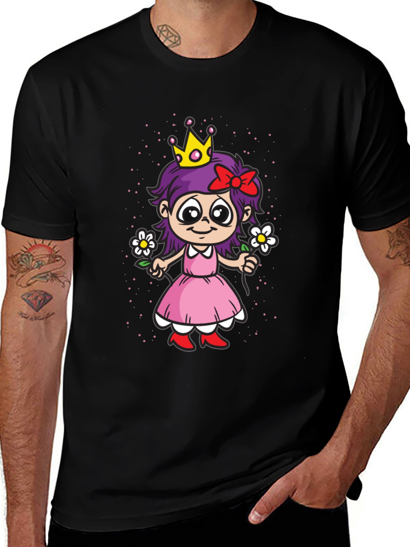 Cartoon Princess Girl Graphic T-Shirt - Black
