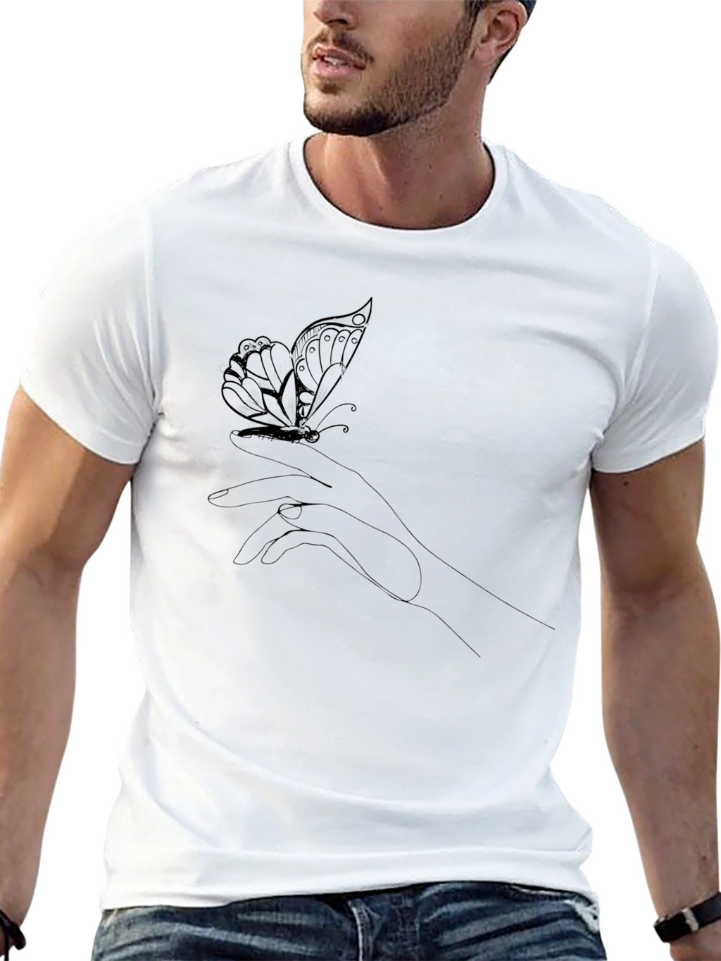 Butterfly Hand Graphic Tee - Stylish Black T-Shirt