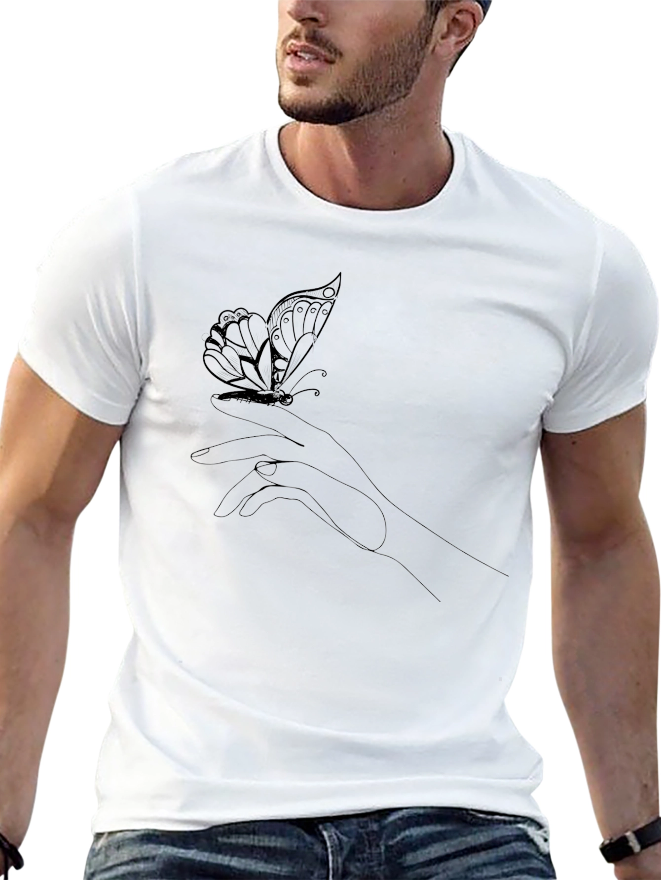 Butterfly Hand Graphic Tee - Stylish Black T-Shirt