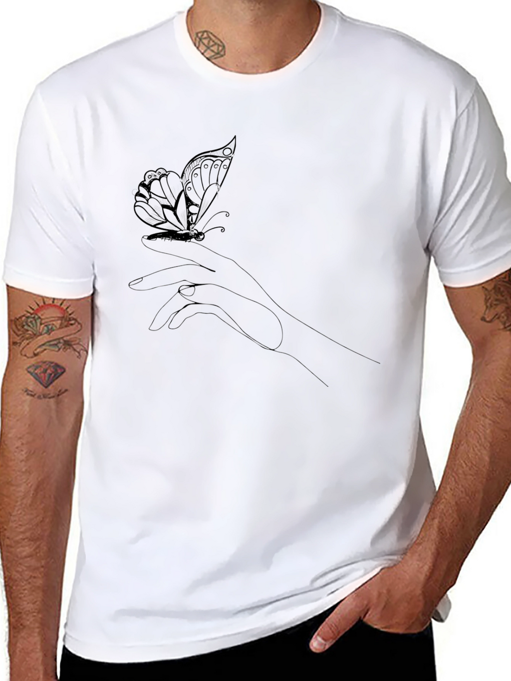 Butterfly Hand Graphic Tee - Stylish Black T-Shirt
