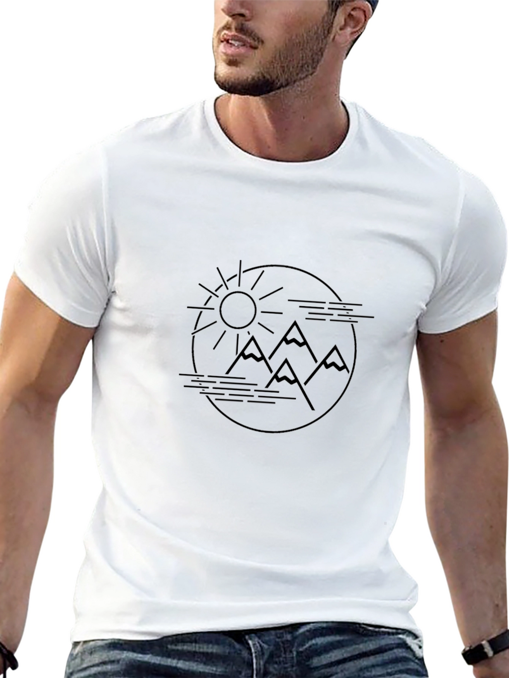 Minimalist Mountain Sun Graphic Tee - Black