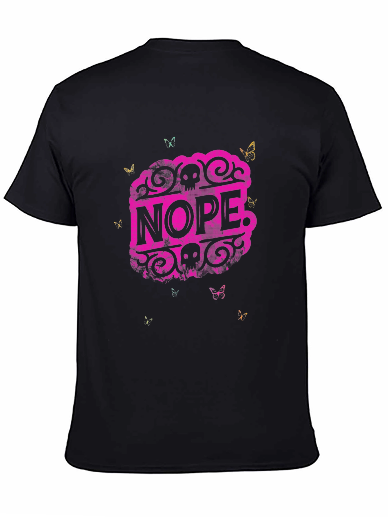 Nope Graphic Tee - Skull & Butterfly Design