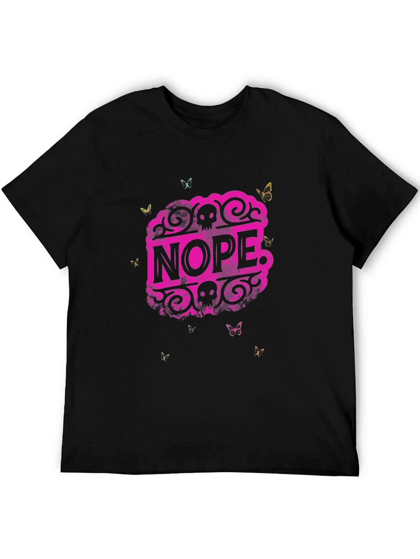 Nope Graphic Tee - Skull & Butterfly Design