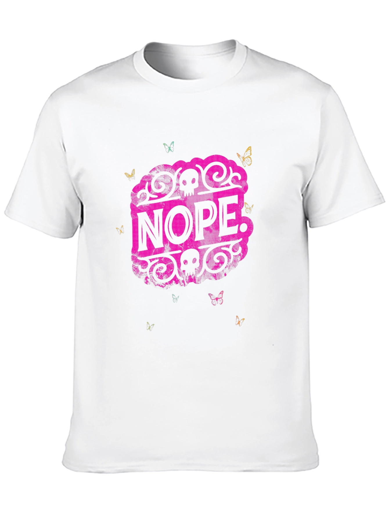 Nope Graphic Tee - Skull & Butterfly Design