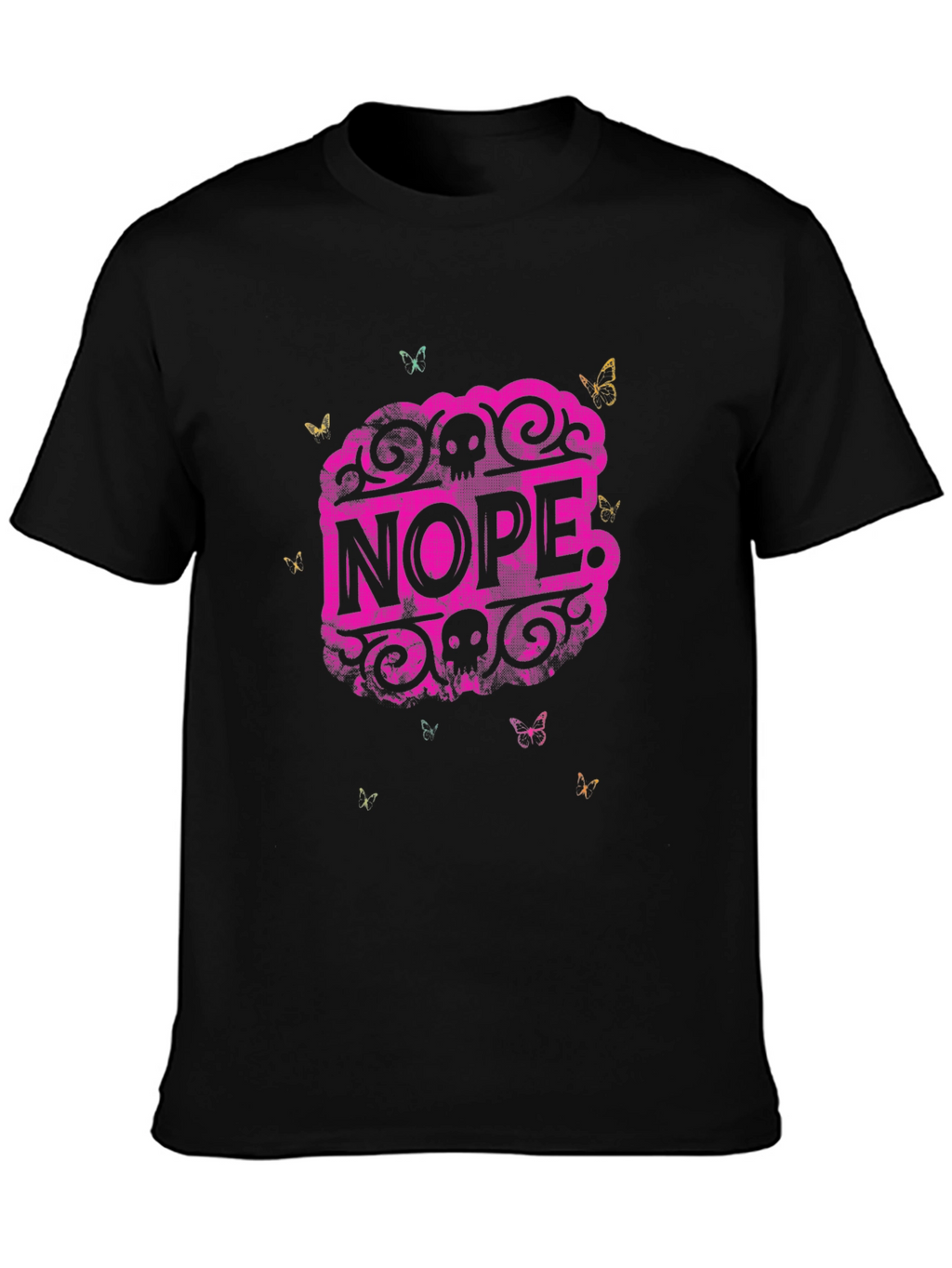 Nope Graphic Tee - Skull & Butterfly Design