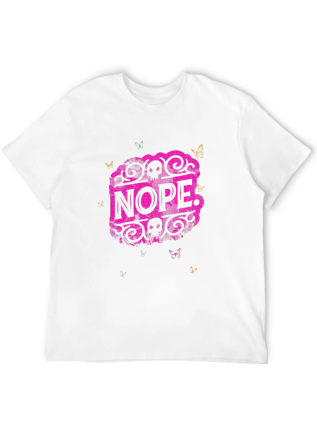 Nope Graphic Tee - Skull & Butterfly Design