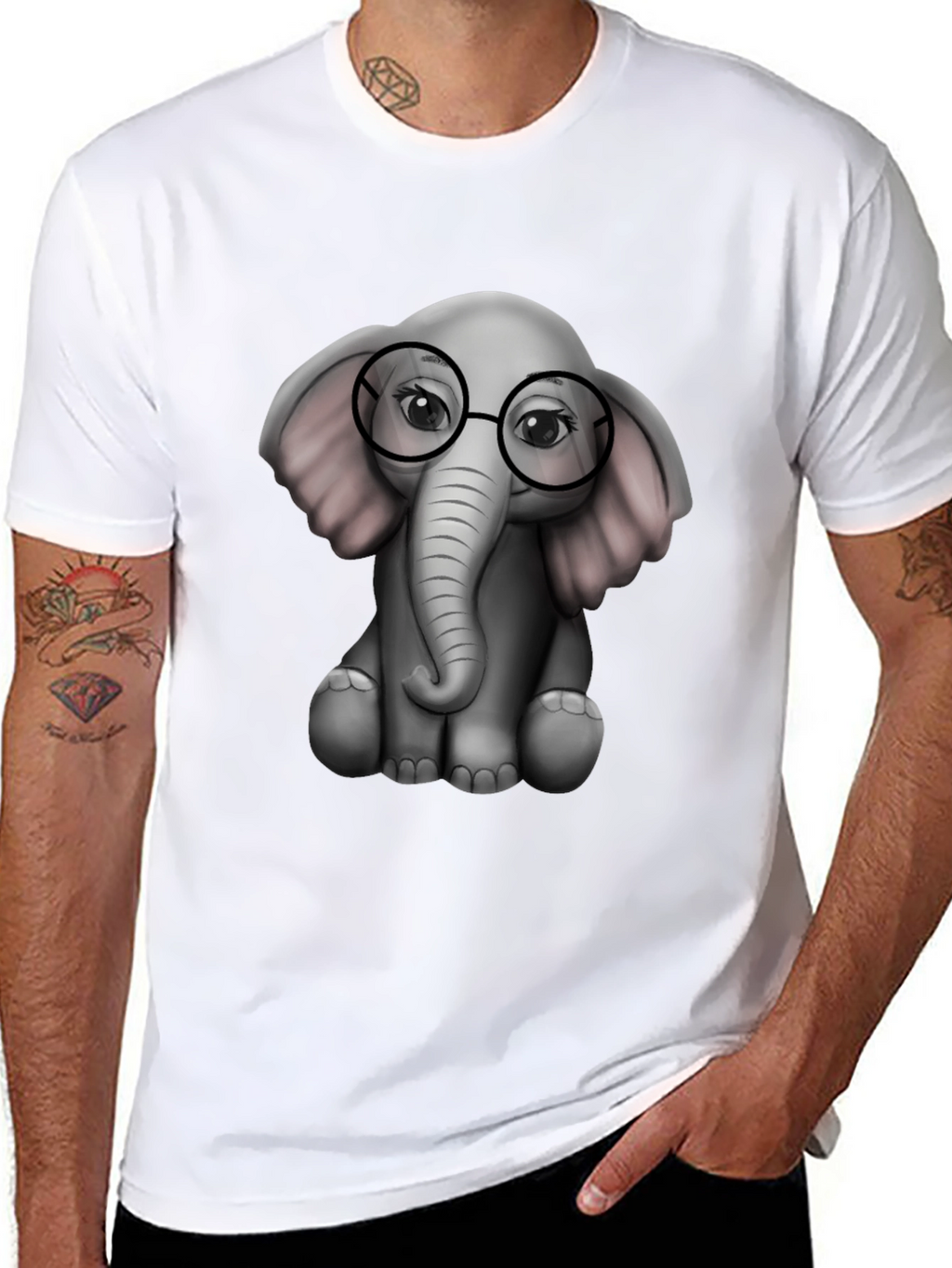 Elephant with Glasses Graphic Tee