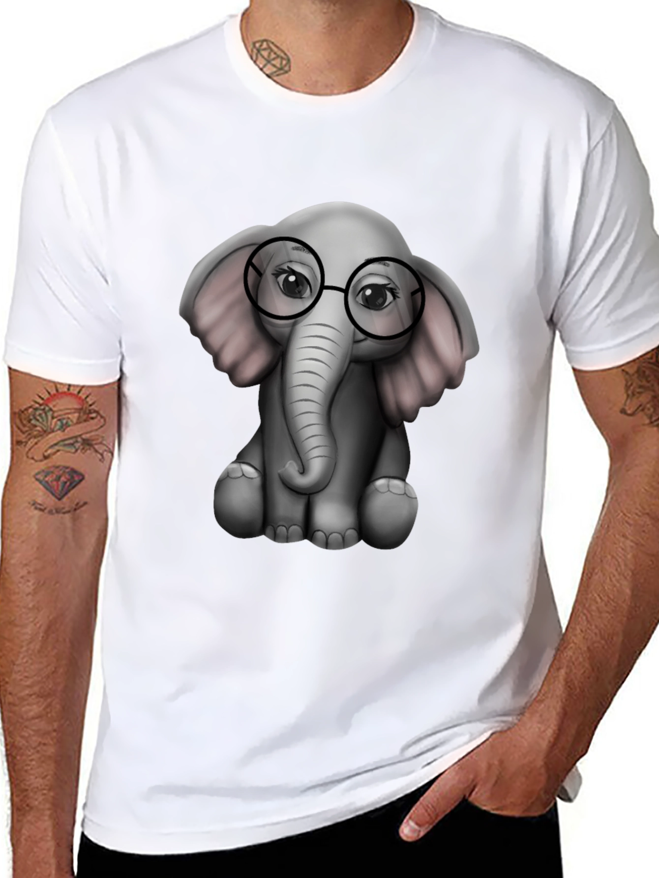 Elephant with Glasses Graphic Tee