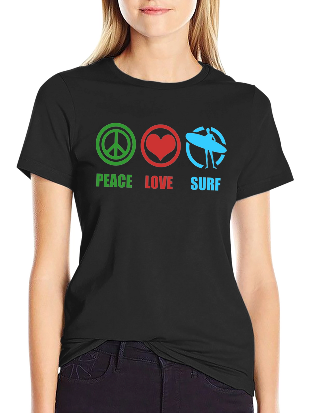 Peace Love Surf Black Graphic T-Shirt