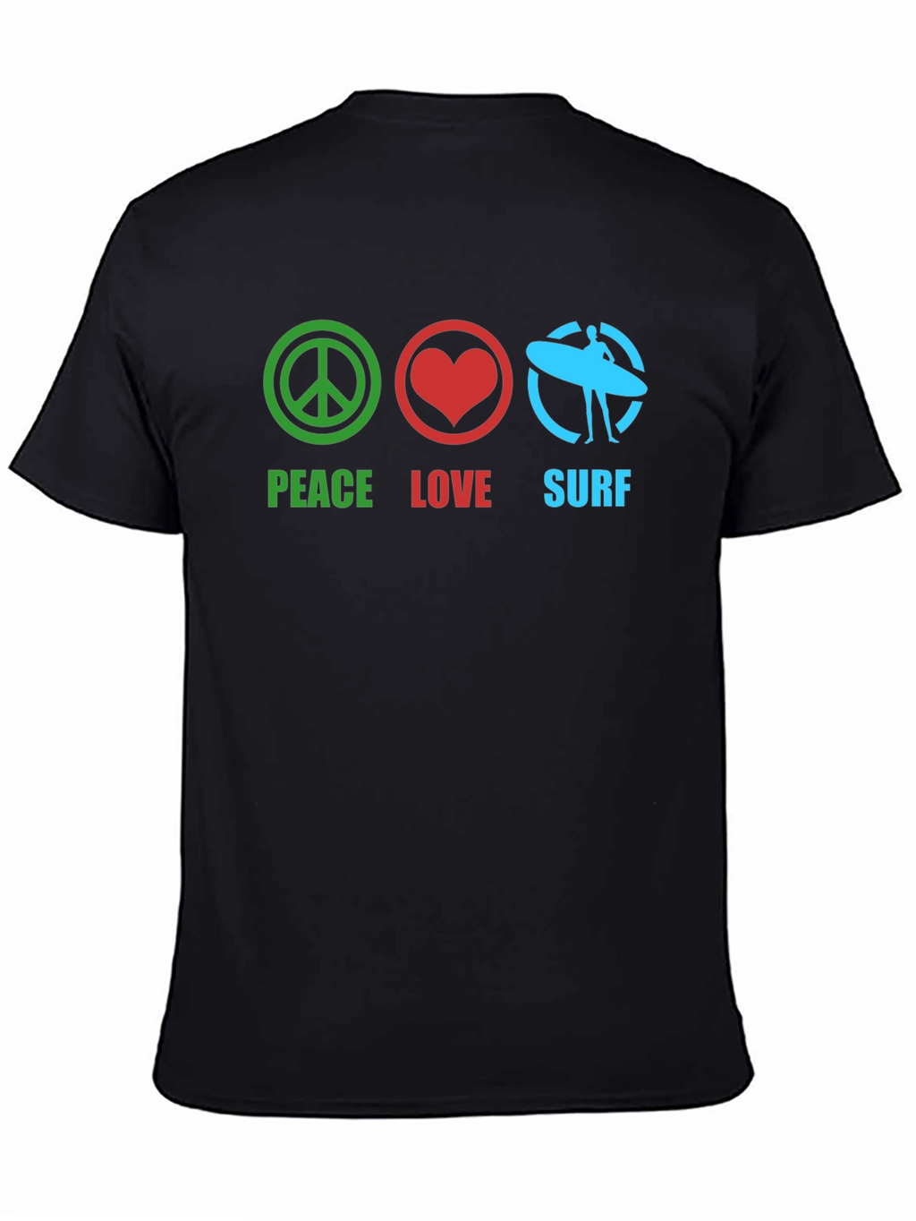 Peace Love Surf Black Graphic T-Shirt