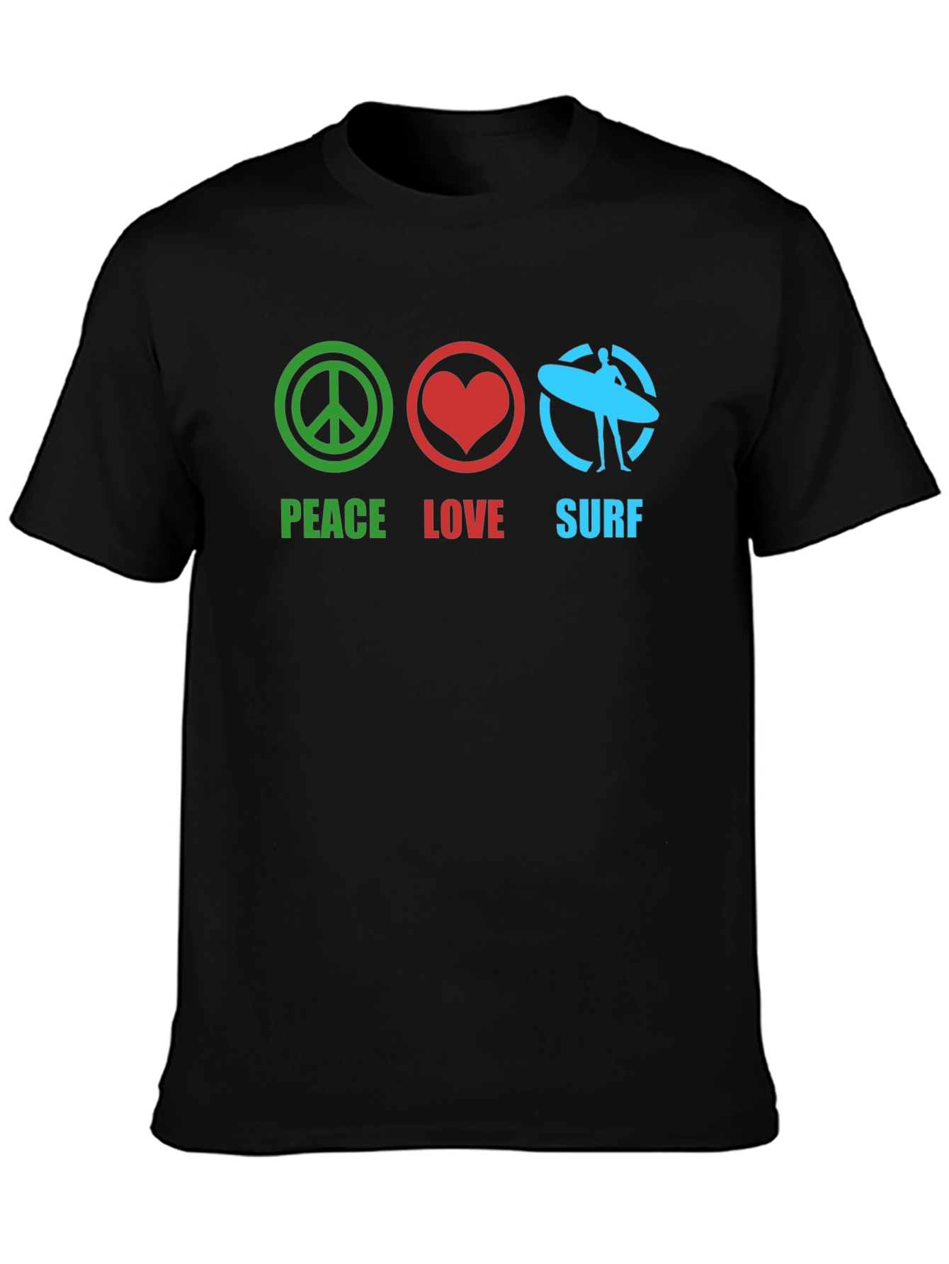 Peace Love Surf Black Graphic T-Shirt