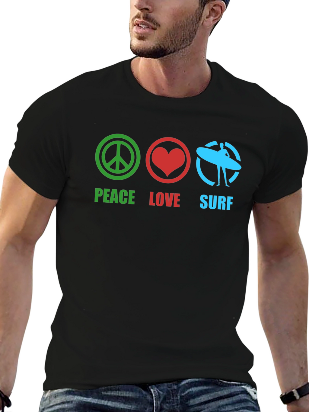 Peace Love Surf Black Graphic T-Shirt