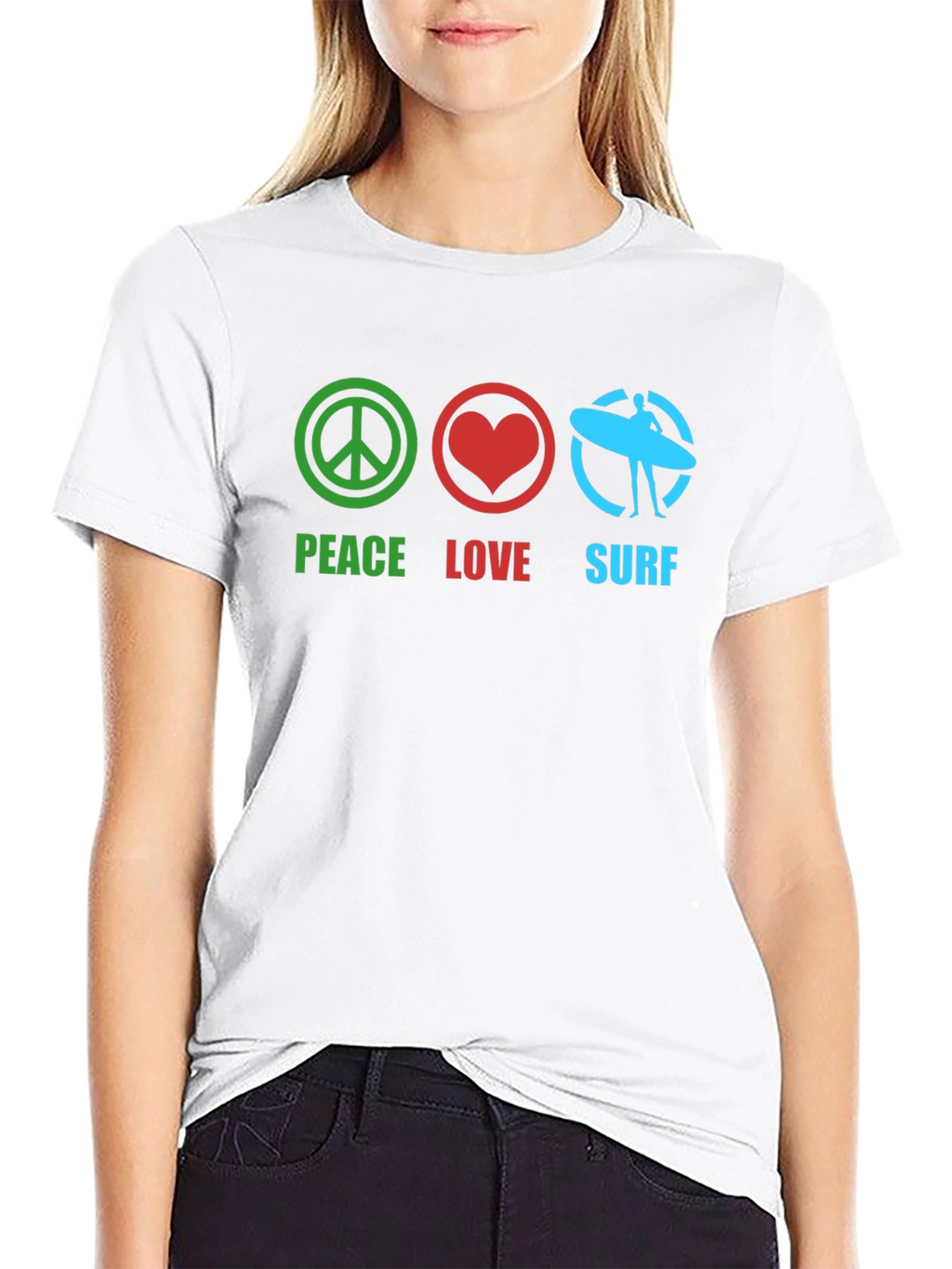 Peace Love Surf Black Graphic T-Shirt