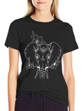 Elephant Outline Graphic Black T-Shirt