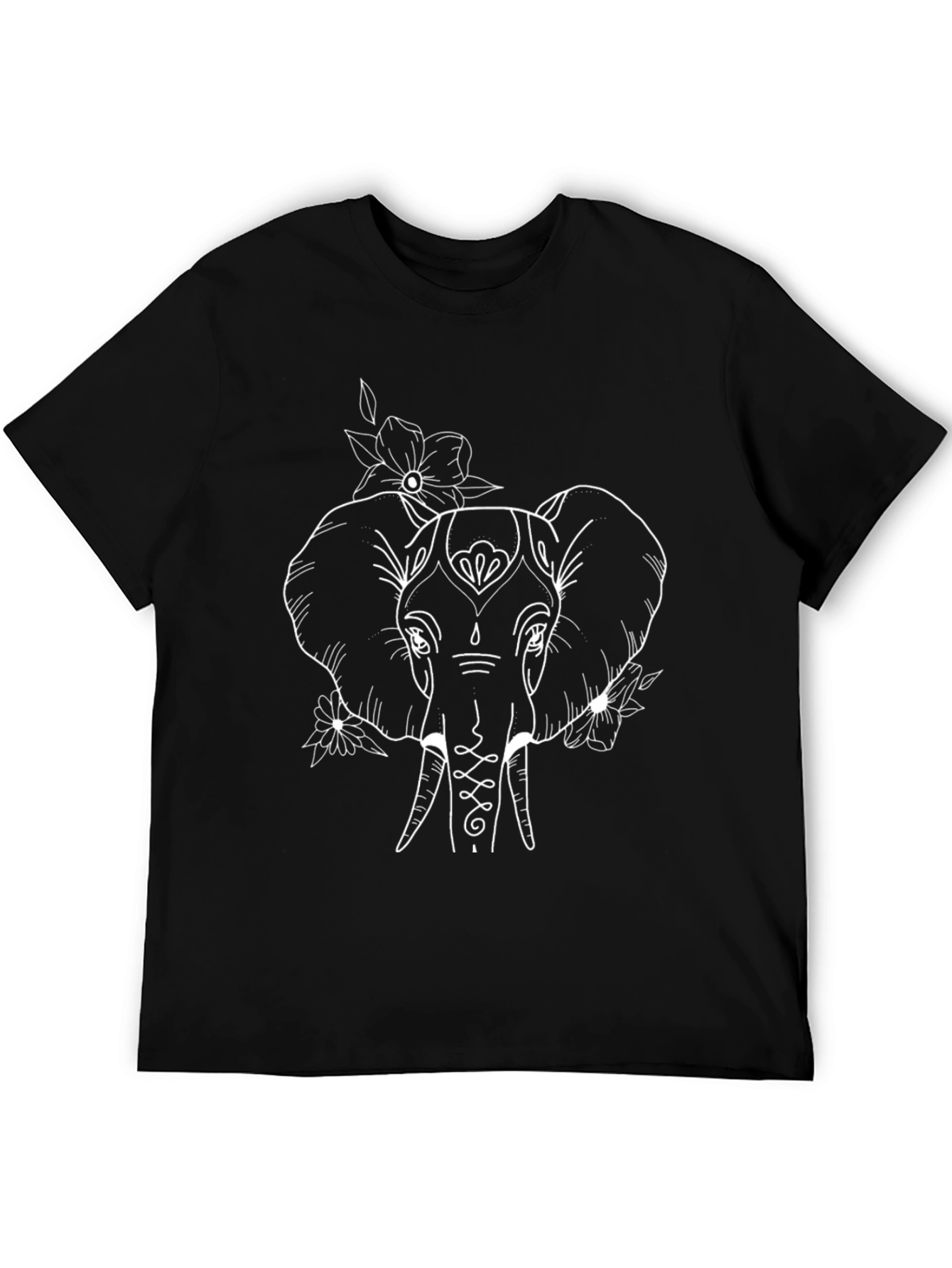 Elephant Outline Graphic Black T-Shirt