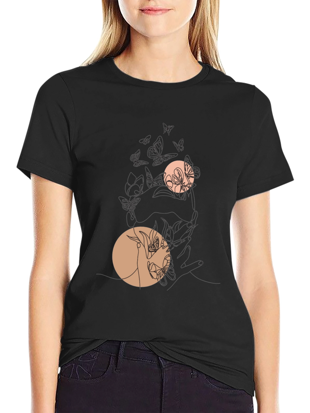 Black Graphic Tee with Floral Circles